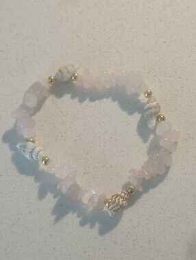 Rose Quartz Chip Stretch Bracelet with Gold Bead Accents